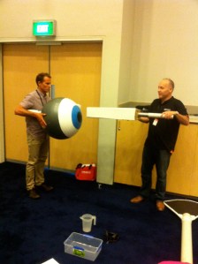 First, both teams received a 30min pre-briefing for the event. Shown here is the coordinator demonstrating ocular ultrasound using oversized teaching tools! 